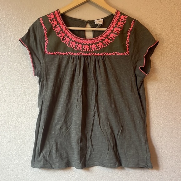 Cupio Embroidered Floral Olive & Pink Blouse sz medium - Picture 4 of 8